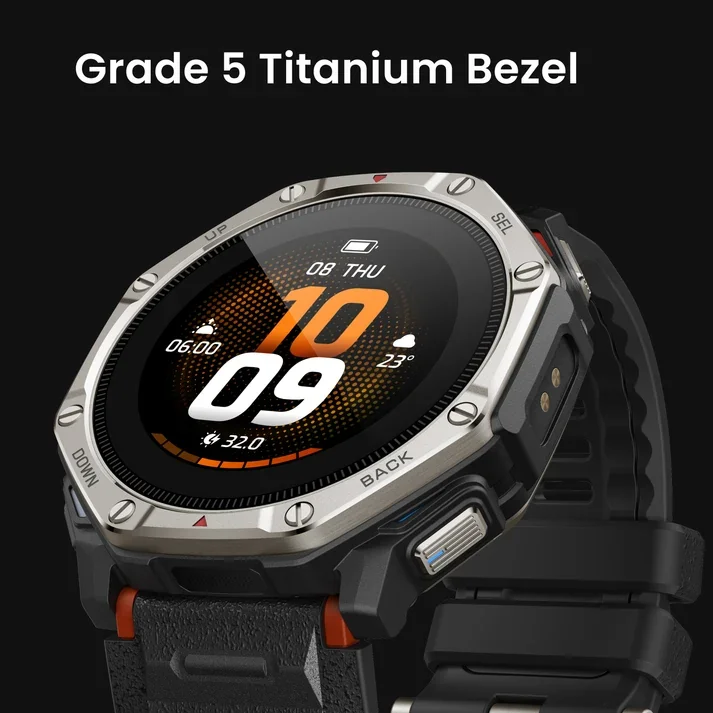 جزئیات قاب تیتانیوم گرید ۵ ساعت Amazfit T-Rex Dual Solar